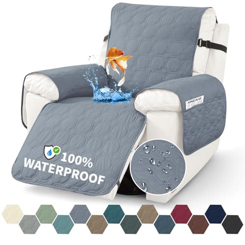 XINEAGE 100% Waterproof Recliner Chair Cover with Non-Slip Pockets (Coffee, 23.6") — Grayish Blue