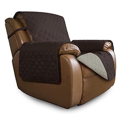 Water Resistant Oversized Recliner Cover with Elastic Straps, Large (27-29 in), Chocolate/Beige