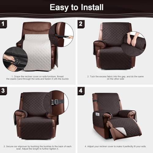 KinCam 100% Waterproof Recliner Chair Cover with Elastic Straps (23.6", Chocolate)
