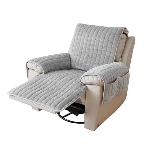 Washable Large Taupe Quilted Slipcover for Recliner and Furniture with Side Pocket — Grizzly