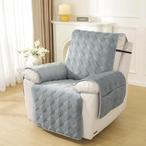 NeColorLife Velvet Recliner Seat Cover, Non-Slip Armrest Protector (Dark Gray, 1 Piece)
