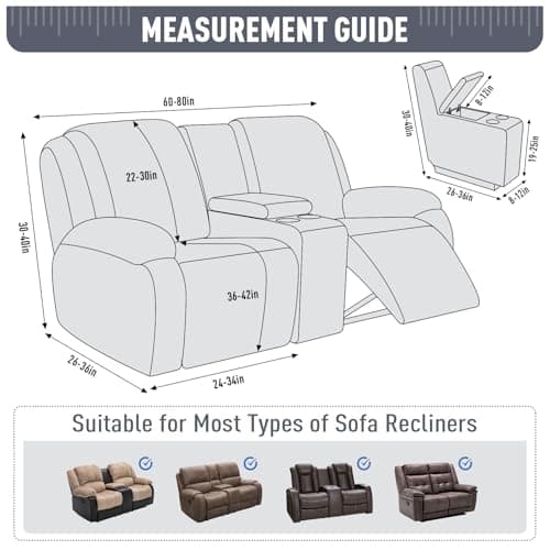 TAOCOCO Stretch Reclining Loveseat Cover, Grey Jacquard Pattern