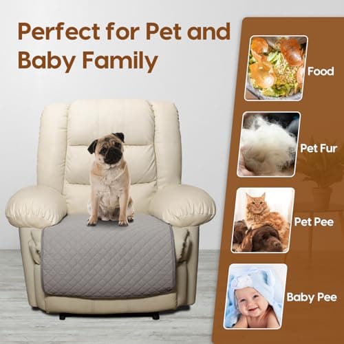 Grey Waterproof Recliner Chair Cover - Non-Slip Furniture Protector 23"x35"