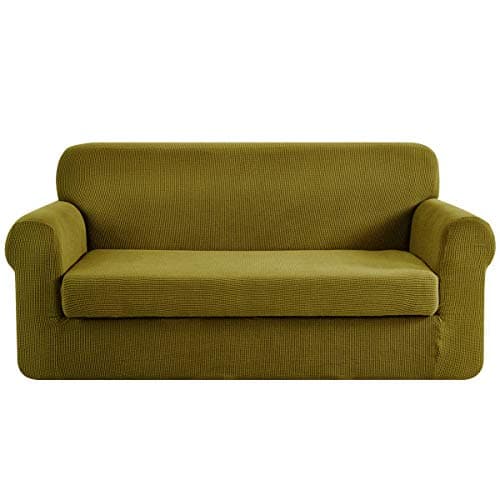 CHUN YI 3 Seater Couch Slipcover, Large Grey Checks — Yellow Green
