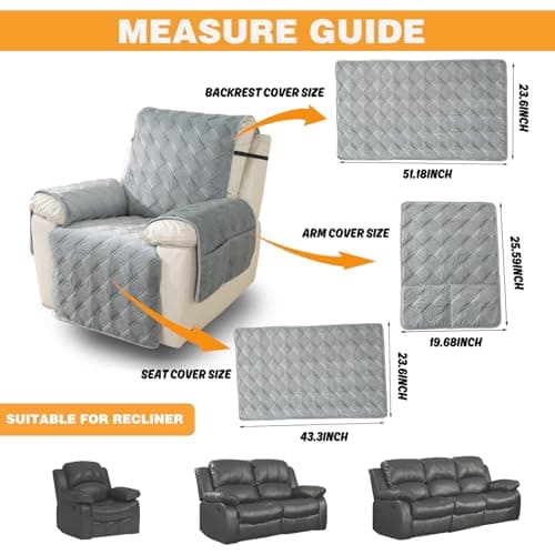 NeColorLife Velvet Recliner Seat Cover, Non-Slip Armrest Protector (Dark Gray, 1 Piece)