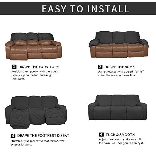 Dark Gray Microfiber Stretch Recliner Sofa Slipcover with Elastic Fit Protection