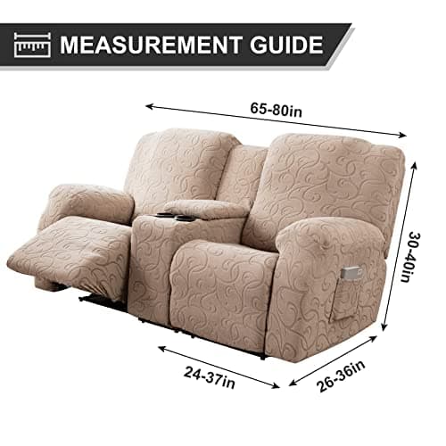 Tuape Stretch Reclining 2 Seater Loveseat Cover with Center Console and Pockets