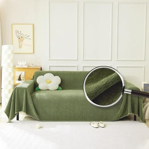Boho Dark Green Herringbone Stripe Sofa Slipcover