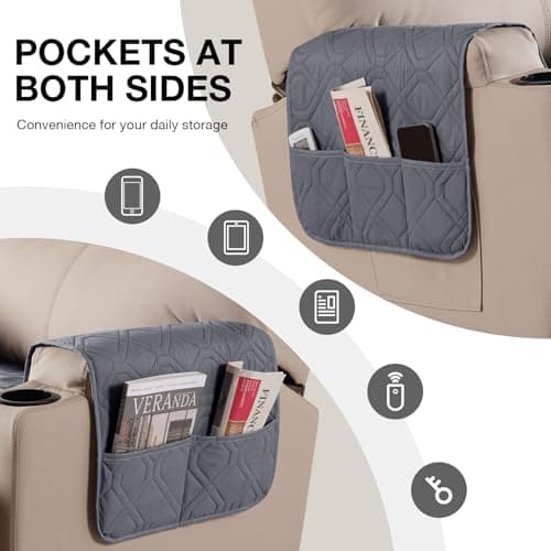 VANSOFY Dark Gray Recliner Chair Covers, 100% Waterproof & Non-Slip