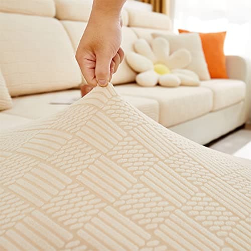 Elastic Couch & Sectional Slipcovers L-Shaped Chaise Grey/White Living Room Furniture Protector — Biscuit Beige