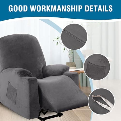 H.VERSAILTEX Grey Soft Velvet Electric Recliner Chair Cover