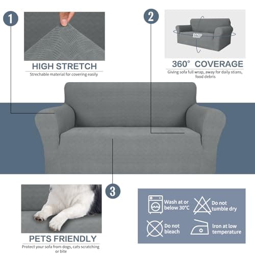 JIVINER Stretch Universal Couch Cover, Light Gray Rhomb, Large