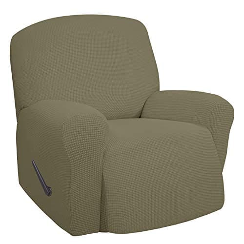 Oversized Recliner Stretch Sofa Slipcover, Dark Gray, Elastic Bottom — Khaki
