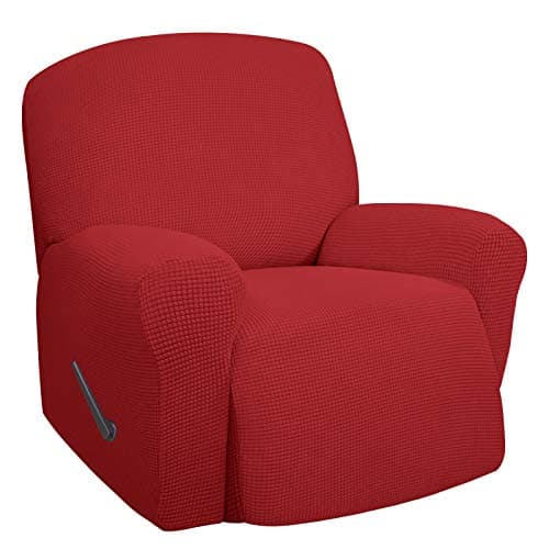 Oversized Recliner Stretch Sofa Slipcover, Dark Gray, Elastic Bottom — Christmas Red