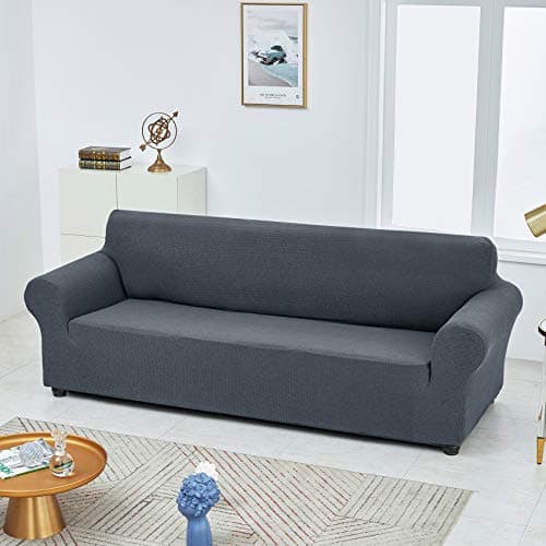 Joccun Gray Spandex Stretch Couch Cover, 3-Cushion Sofa Protector