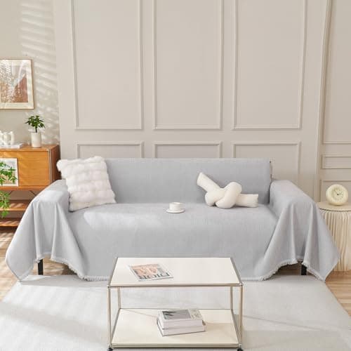 DREAMINGO Thickened Chenille Couch Cover, X-Large Brown, Multi-Use Dog and Cat Protector — B3# Solid Light Grey