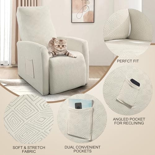 Jacquard Recliner Chair Cover, Light Beige, 4 Piece Set for Small Sofas