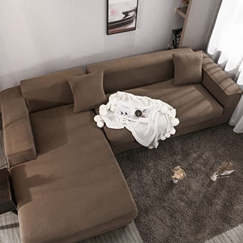 Jacquard Chaise Lounge Covers for Grey 2Seat L Shaped Couch — Brown