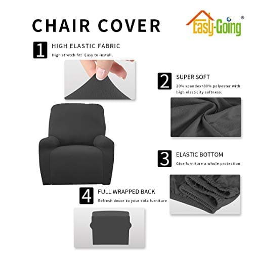 Dark Gray Microfiber Recliner Slipcover - Spandex Elastic Bottom, Washable Protection for Sofas