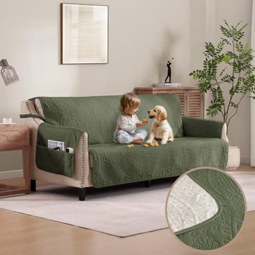 Water-Repellent White Recliner Slipcover, Stay-In-Place Pet-Friendly Washable Cover (22") — Olive Green