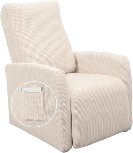 Jacquard Recliner Chair Cover, Taupe, Recliner Protector with Pocket — Jacquard 1-beige