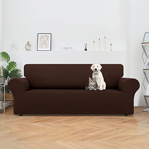 Large Brown Non-Slip Sofa Cover with Elastic Bottom