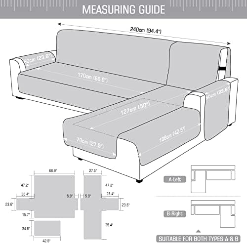 TAOCOCO Waterproof L-Shaped Sectional Sofa Covers, Large Gray, Reversible, Pet & Kids Protection