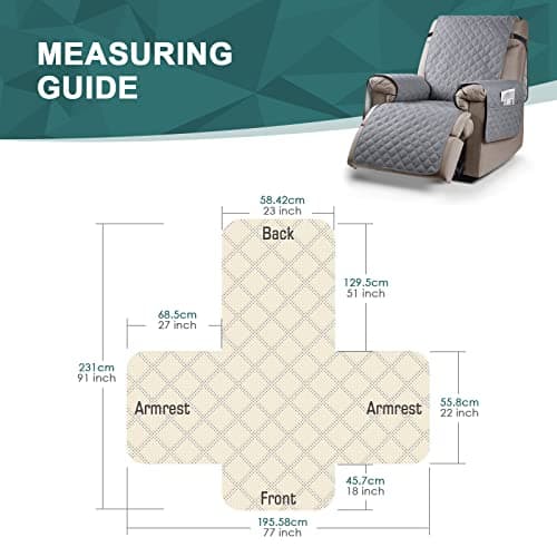 Ruaozz Water Resistant Recliner Chair Cover, Washable Cover, Non-Slip for Kids, Dogs, Silver Gray