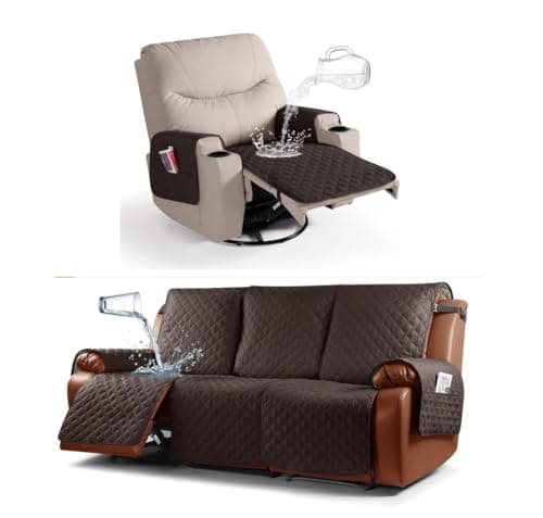 Ruaozz Waterproof 3 Seater & Recliner Sofa Cover, Chocolate