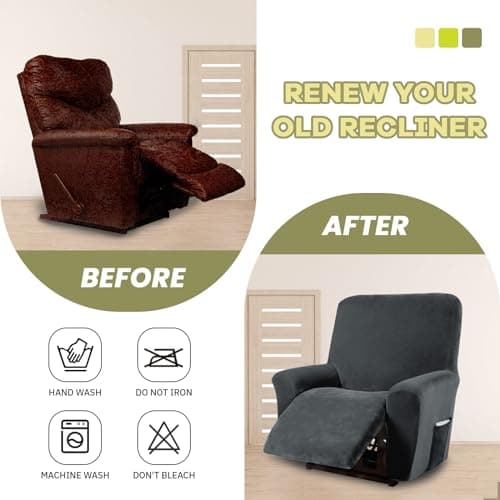 AZON Velvet Stretch Recliner ChairCover, 1-Piece Washable, Elastic Protector