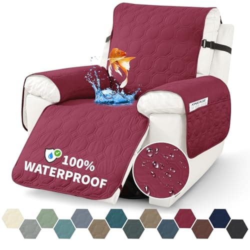 XINEAGE 100% Waterproof Recliner Chair Cover with Non-Slip Pockets (Coffee, 23.6") — Wine Red