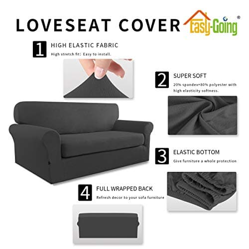 Easy-Going Dark Gray Spandex Microfiber Sofa Slipcover – Kids & Pet Friendly Elastic Bottom