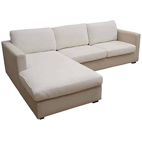 Eismodra Dark Gray Magic Stretch Couch Cover, 65-78 inches, L-Shaped Sofa Protector — Cream White
