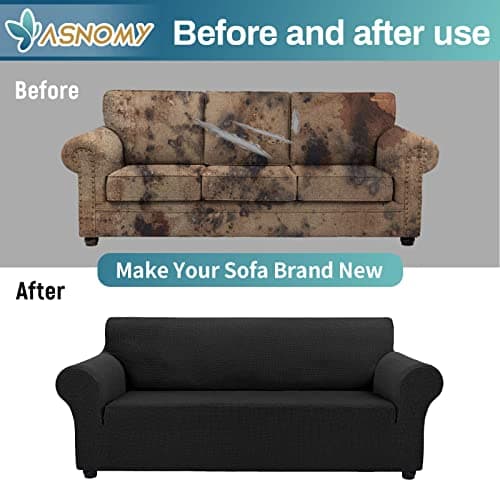 Asnomy Stretch Sofa Covers for 3 Cushion Couch, Pet Protector Spandex Jacquard Fabric
