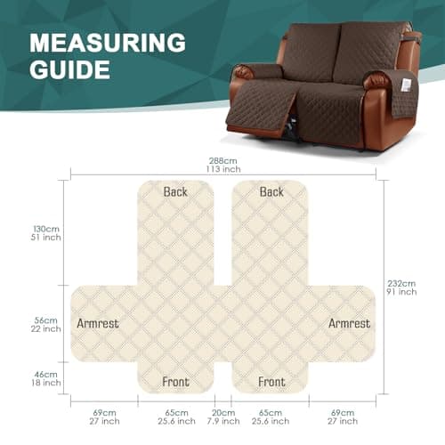 Ruaozz Waterproof Recliner Sofa Cover for Kids, Dogs, Pets (2 Seater, Dark Brown)
