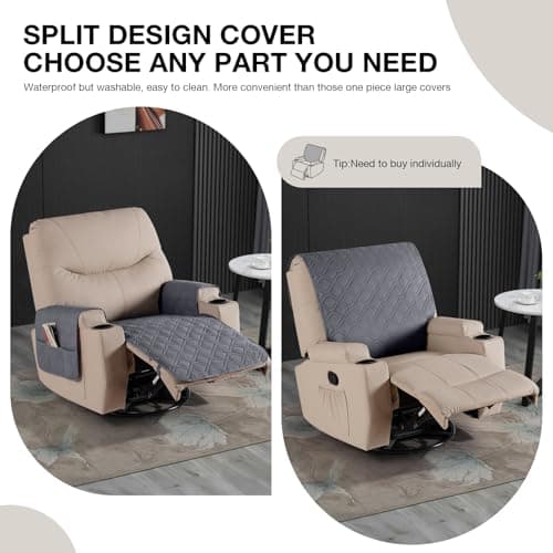 VANSOFY Dark Gray Recliner Chair Covers, 100% Waterproof & Non-Slip