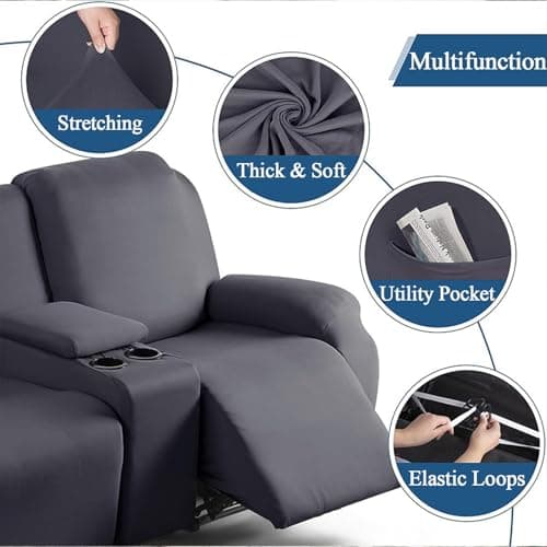 Light Grey Stretch Recliner Sofa Slipcover with Console