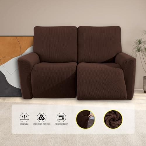 KEKUOU Stretch Recliner Loveseat Covers, 4 Pieces, Chocolate