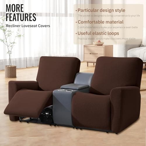 KEKUOU Stretch Recliner Loveseat Covers, 4 Pieces, Chocolate