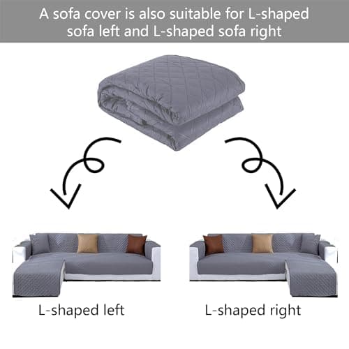 Medium Grey L Shape Chaise Couch Cover for Sectional Sofas