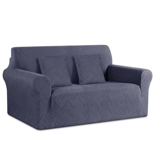 Ruaozz Grey Soft Jacquard 2 Seater Loveseat Sofa Cover & Throw Pillow Covers