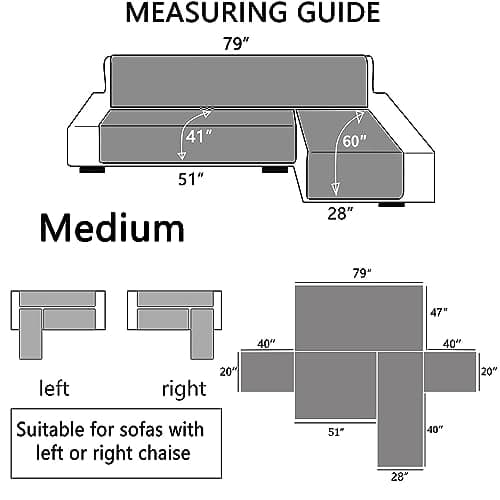 Medium Grey L Shape Chaise Couch Cover for Sectional Sofas