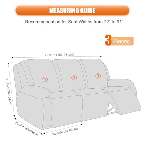 VANSOFY Dark Gray 3-Piece Stretch Recliner Couch Cover with Pockets