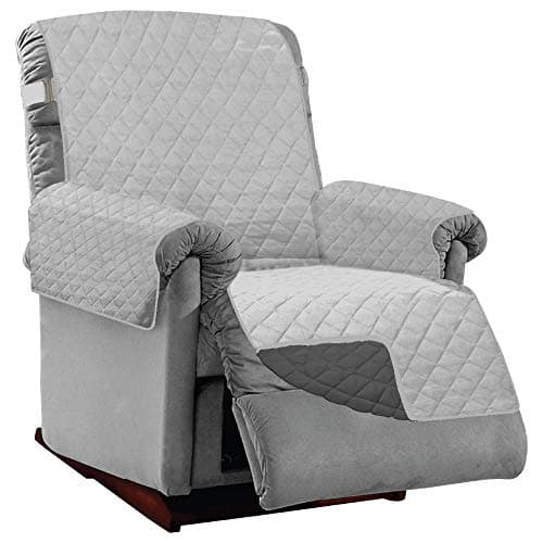 Light Gray Charcoal Quilted Microfiber Reversible Stain Shield Dog Resistant Slipcover