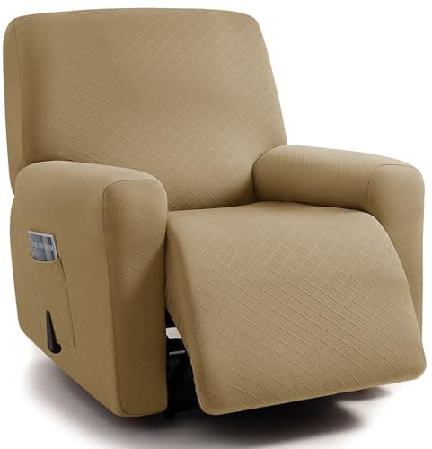 ULTICOR Squared Jacquard Design 3 Seater Recliner Sofa Covers, Dark Grey — Sand