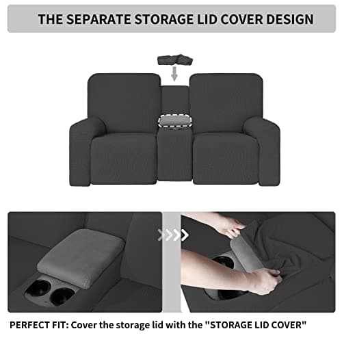 Dark Gray 1 Piece Stretch Reclining Loveseat Slipcover with Middle Console and Storage