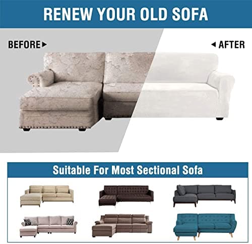 Dark Grey Stretch Velvet L-Shaped Sectional Sofa Slipcover (2Pcs)