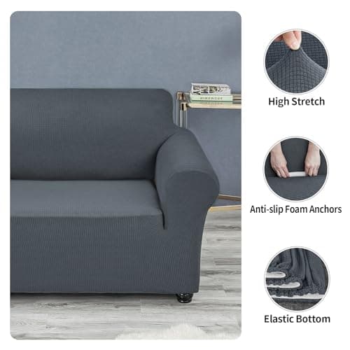 Joccun Gray Spandex Stretch Couch Cover, 3-Cushion Sofa Protector