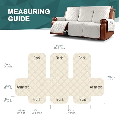 Ruaozz Beige 1-Piece Waterproof 3 Seater Recliner Sofa Cover