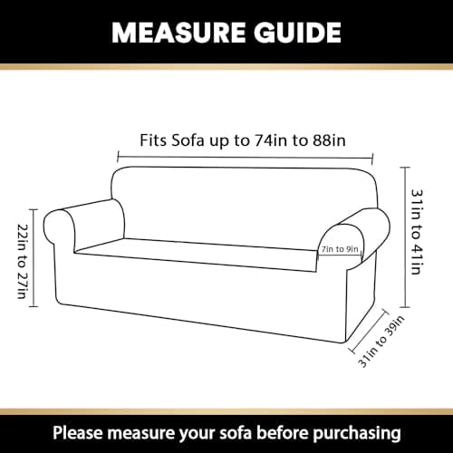 PrinceDeco Stretch Sofa Cover for 3 Cushion Couch (Sofa, Black)